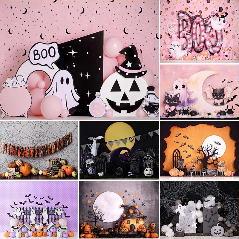 Photography Trick - LS Pink Haunted Ghosts Backdrops Halloween