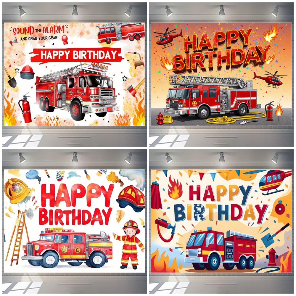 Cartoon Firetruck Theme Boy Bi - Photography Sport 评论和价格