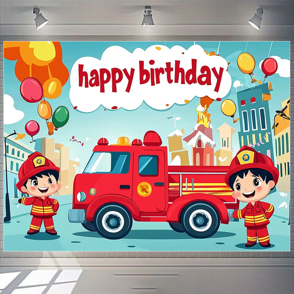 Cartoon Firetruck Theme Boy Bi - Photography Sport 评论和价格