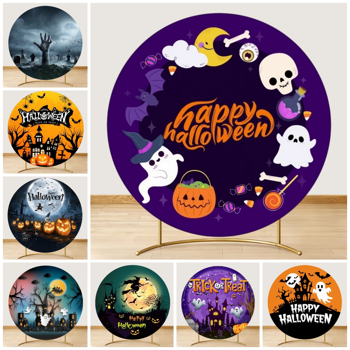 Round Halloween Backdrop Skull - Photography Trick 评论和价格